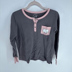 Ivory Ella Thermal Womens Gray Pink Logo preowned henley shirt medium